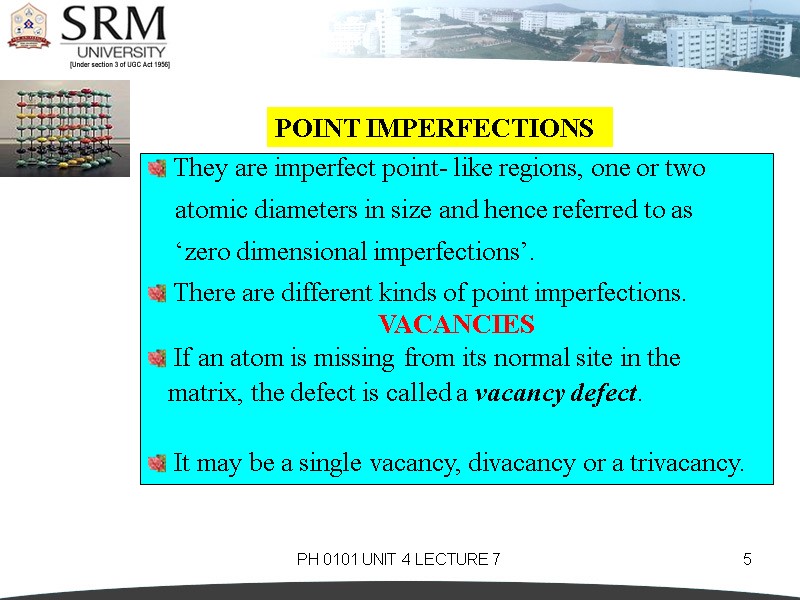 PH 0101 UNIT 4 LECTURE 7 5 POINT IMPERFECTIONS  They are imperfect point-
